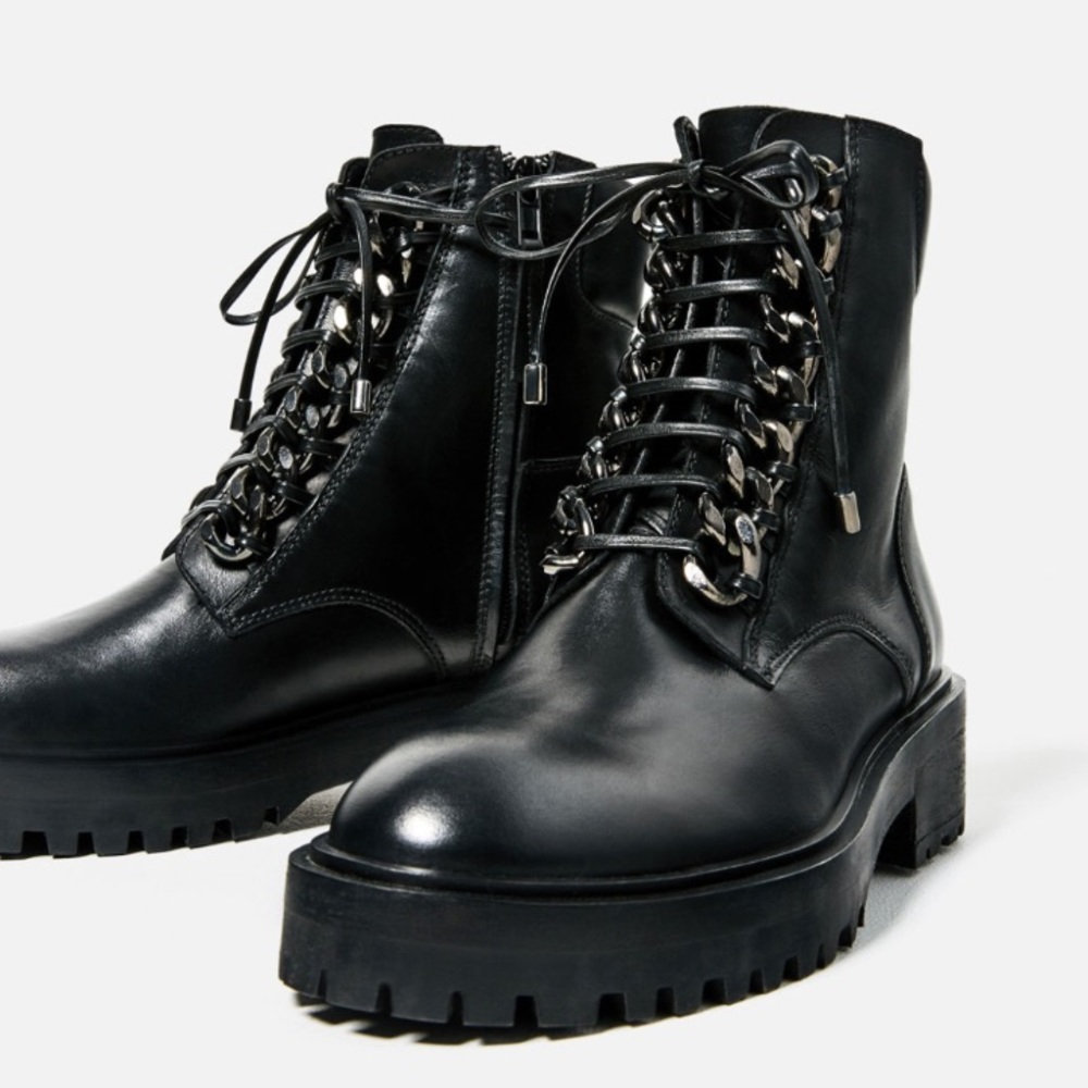 SOLD Zara Leather Chain Combat Boots